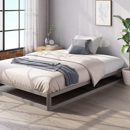 Zinus Metal Queen Bed Frame 22cm Grey Gunmetal Bedframe Base, 5Yrs Warranty, Steel Slat Mattress Support, Bedroom Furniture