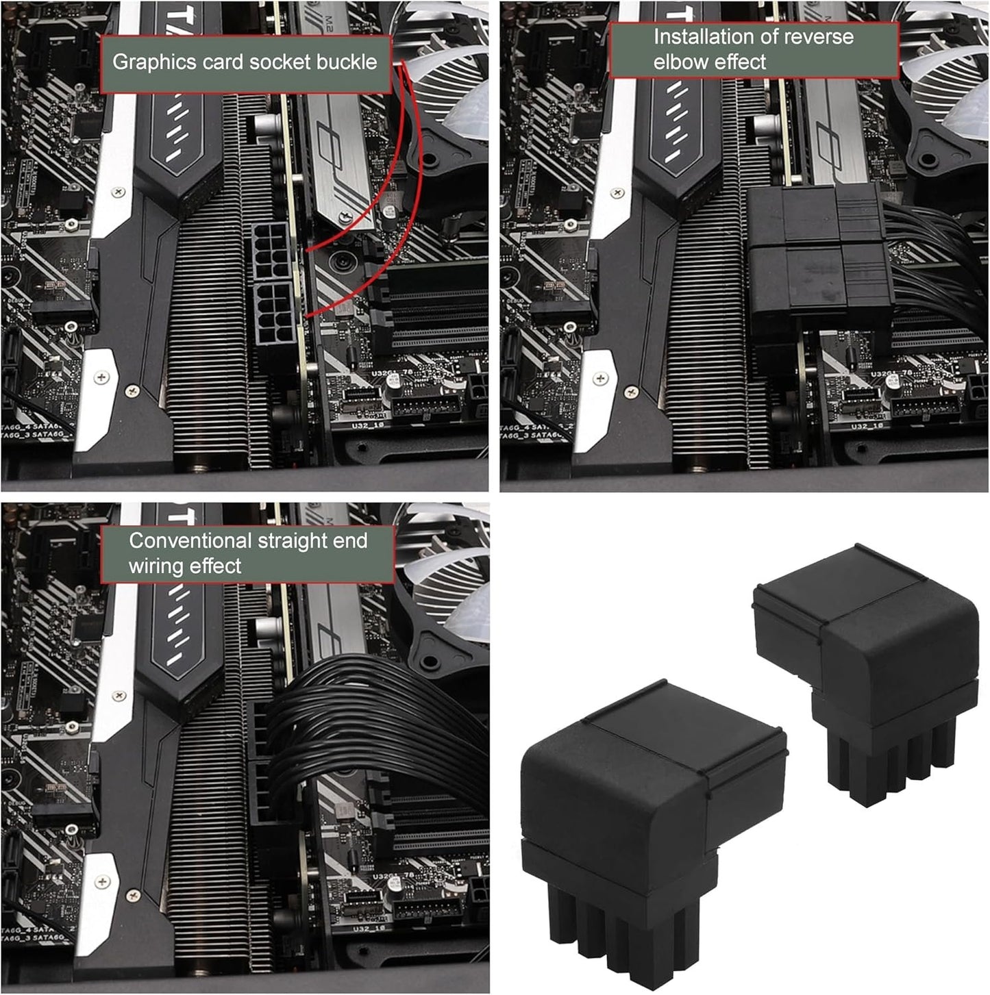 2PCS 8PIN 90 Degree Angled Power Connector Adapter,GPU VGA PCIe Connector for Desktop Computers Graphics Card Right Angle Elbow Adapter Black (Angled Upwards)