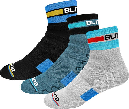 BLITZSOX Hi-Tech Performance Athletic Quarter Socks for Men Women (Running, Workouts & Fitness Training), Pack of 3