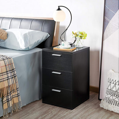 Yaheetech Bedside Table Bedside Modern Bedside Table with 3 Drawers Bedroom Furniture Black Coffee Table Living Room Drawer 40 x 35 x 60 cm