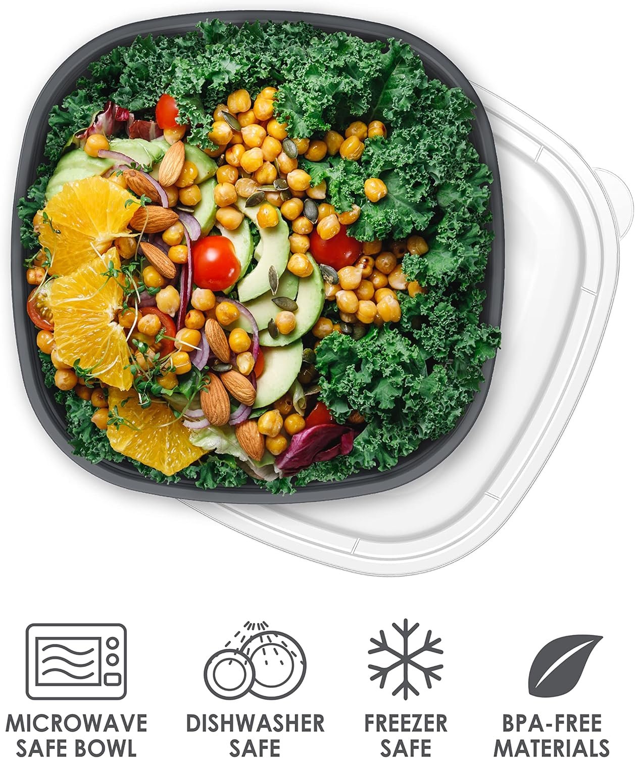 Bentgo Prep - 1-Compartment Bowls with Custom Fit Lids - Reusable, Microwaveable, Durable BPA-Free, Freezer and Dishwasher Safe Meal Prep Food Storage Containers - 10 Bowls & 10 Lids (Graphite)