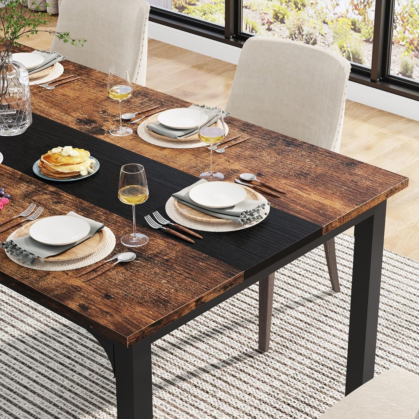 Tribesigns 71"x31.5" Dining Table, Industrial Kitchen Table for 6-8 Person, Rectangular Dinner Table for Dining Room Kitchen Living Room, with Heavy Duty Metal Legs, Brown