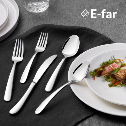E-far Heavy Duty Silverware Set for 8, 40-Piece Stainless Steel Flatware Cutlery Set, Heavy Weight Metal Eating Utensils Sets for Home Restaurant Weddings, Mirror Polished & Dishwasher Safe