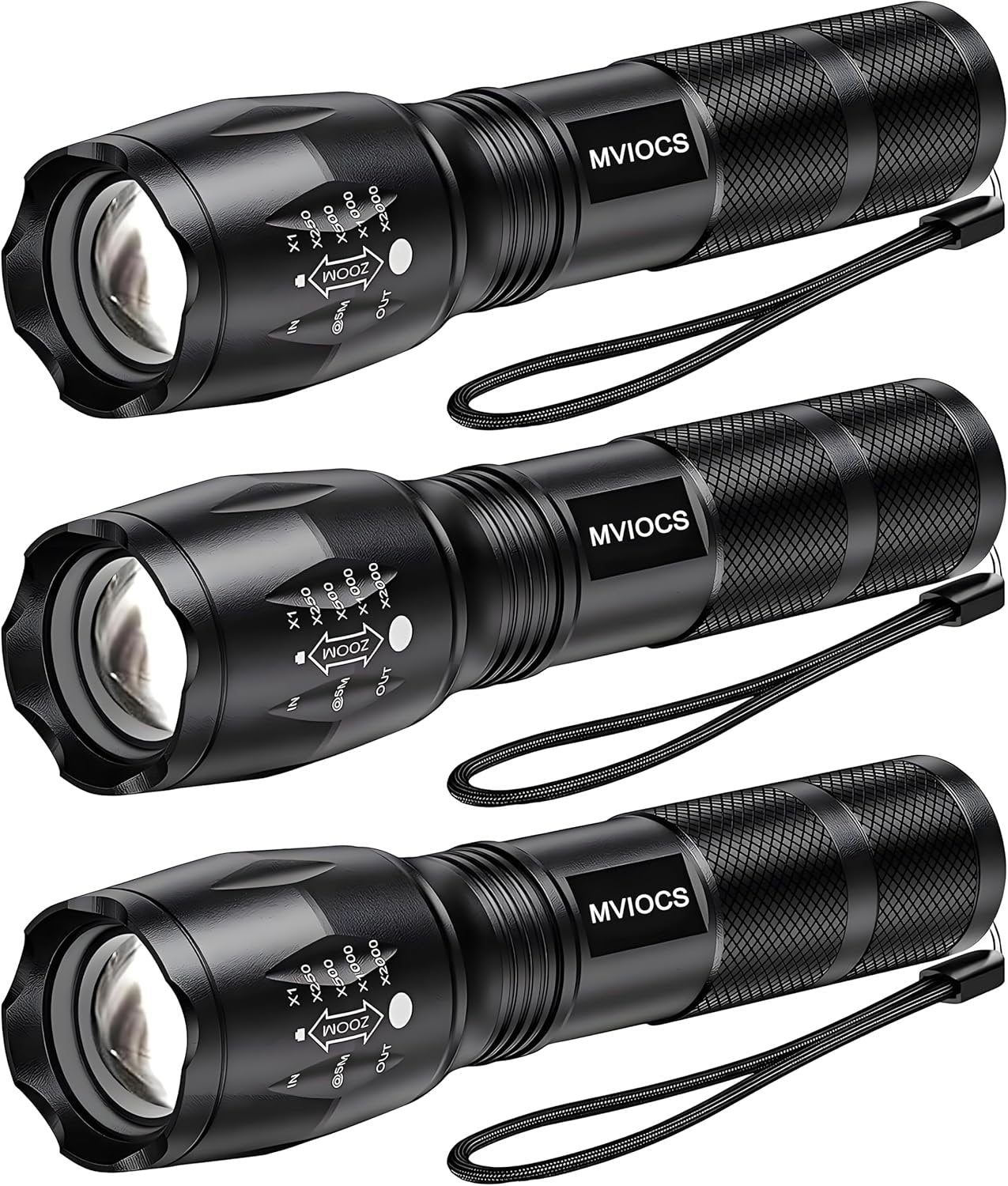 MVIOCS LED Flashlights 3 Pack, Tactical Flashlights High Lumens with 5 Modes, Mini Flashlights, Bright, Zoomable, Waterproof, Powerful for Home & Outdoor Use, Flashlight for Camping, Hiking