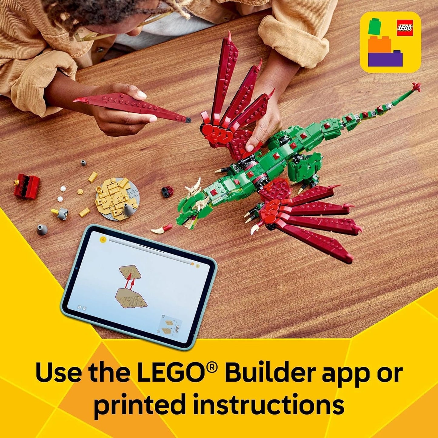 LEGO Creator 3in1 Medieval Dragon Toy for 9+ Year Old Boys & Girls, Construction Kit Rebuilds into a Sea Serpent or a Phoenix Animal Figure, Creative Kids Toy Building Set 31161