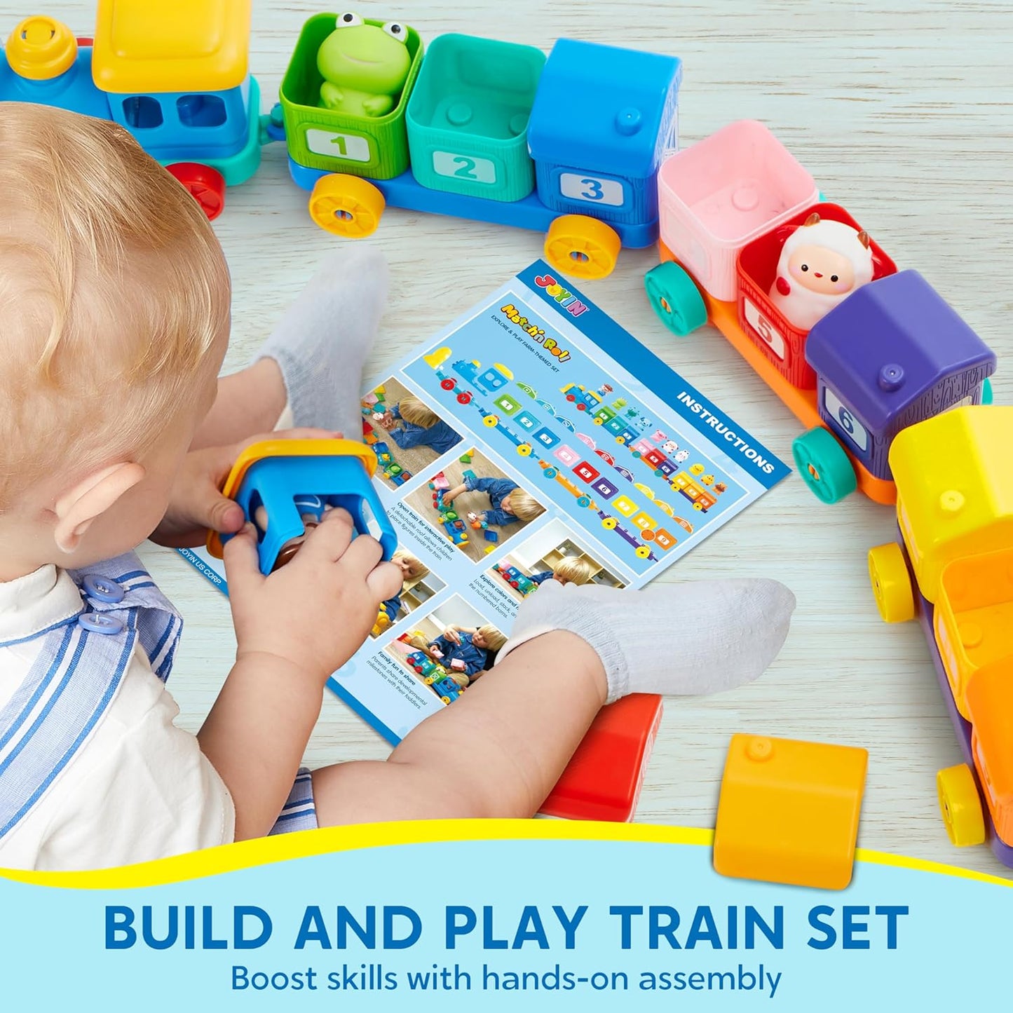 Play-Act Learning Toy for Toddlers 1 2 3 Years Old, Counting, Matching & Sorting Montessori Learning Farm Train Including 9 Farm Animals and 1 Farmer, Christmas Birthday Gift for Baby Boys Girls
