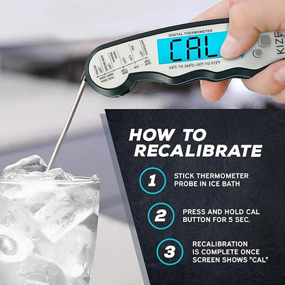 Kizen Instant Read Meat Thermometer Digital - Food Thermometer for Cooking, Grill, Oven, BBQ - Waterproof and Backlit Display - Kitchen Gadgets