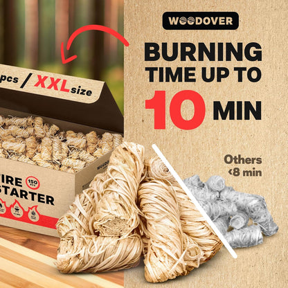150 pcs Large Fire Starters for Fireplace, Natural Fire Starter for Campfires, for Wood Stove, BBQ, Grill, Pizza Oven, Outdoor Fire Pit, Chimney Charcoal Starter