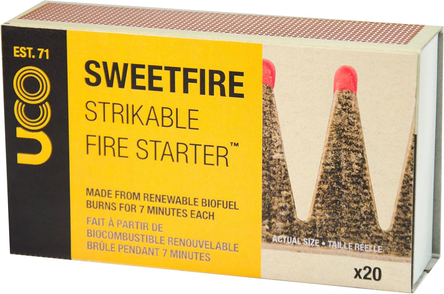 UCO Sweetfire Biofuel Fire Starters for Camping, Backpacking, and Emergency Preparedness, Strikeable, 20 Pieces