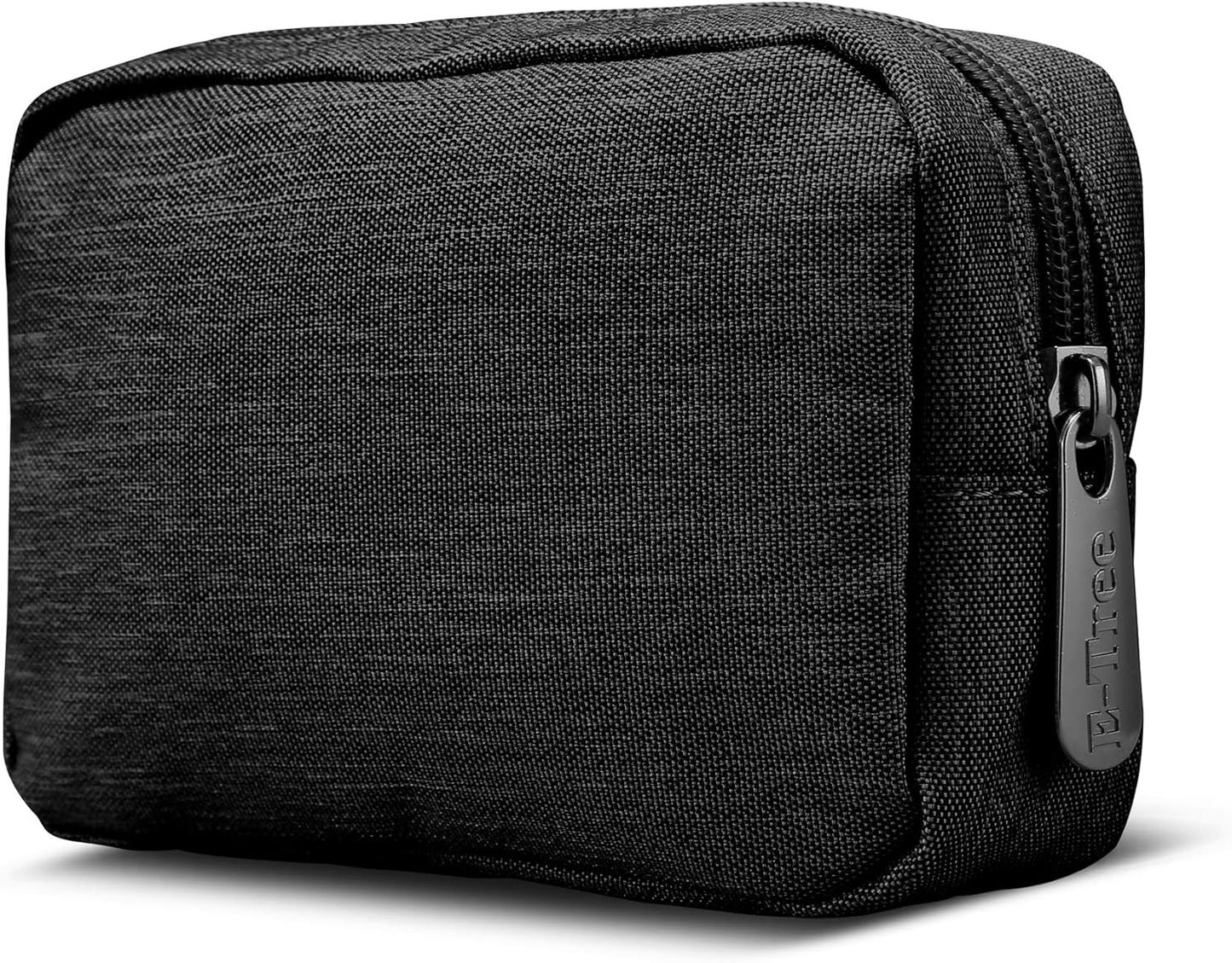 E-Tree 7 inch Canvas Zippered Small Bag, Mini Travel Makeup Carrying Case, Cosmetic Bag, Portable Electronics Accessories Organizer, Tiny Coin Purse Wallet, Little Pouch for Little Items, Black