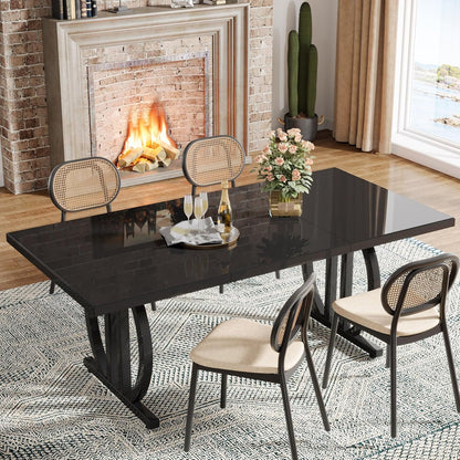 Tribesigns Black Dining Table for 4-6 Person 150cm Rectangular Kitchen Table with Durable Metal Frame, Modern Industrial Kitchen and Dining Room Furniture
