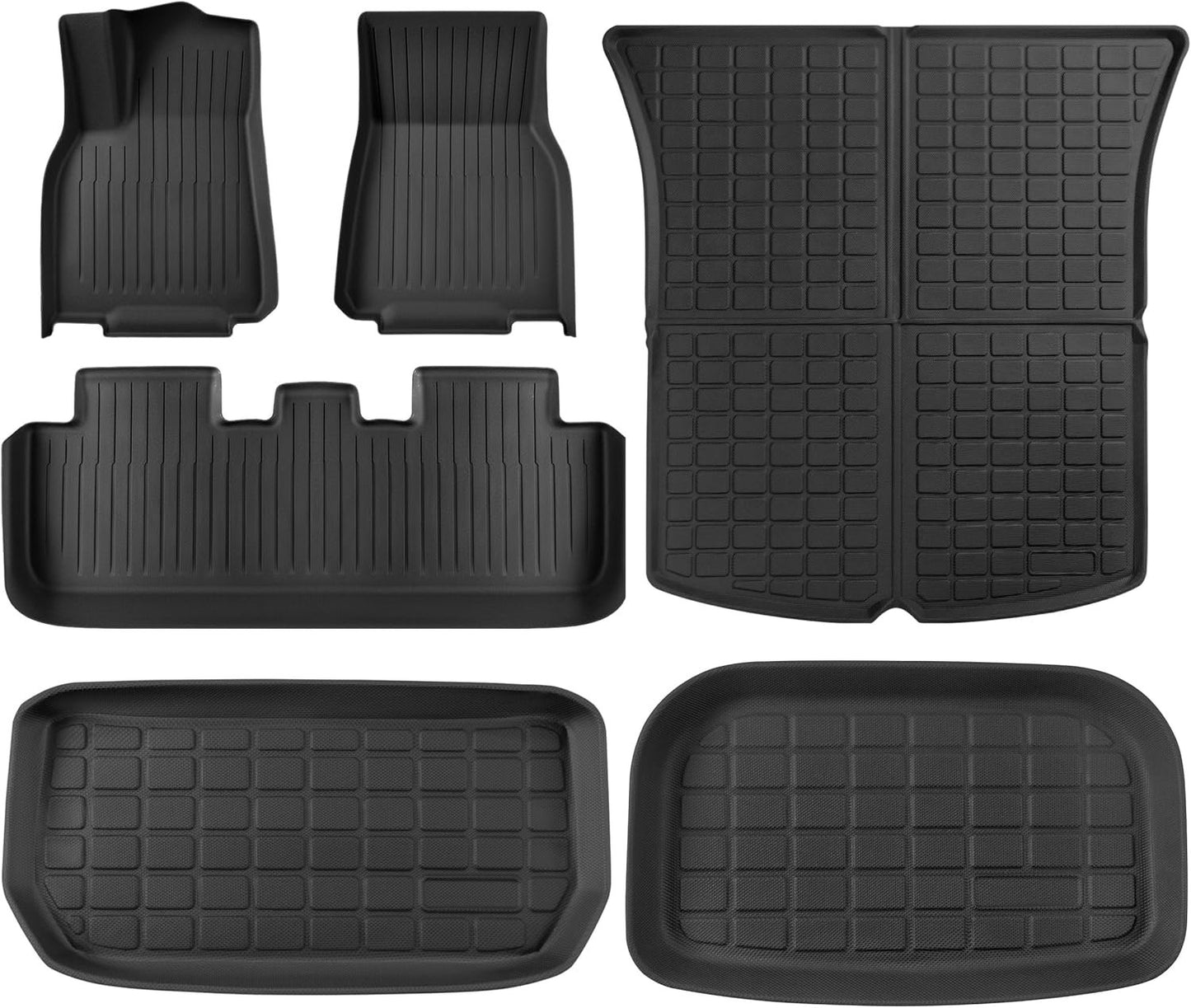 SUPER LINER All-Weather Floor Mats & Cargo Liners for Tesla Model Y 5-Seat 2021-2025 2026, Custom Fit TPE Trunk Mats, Anti-Slip Interior Accessories(Does NOT fit 7-Seat & Juniper)