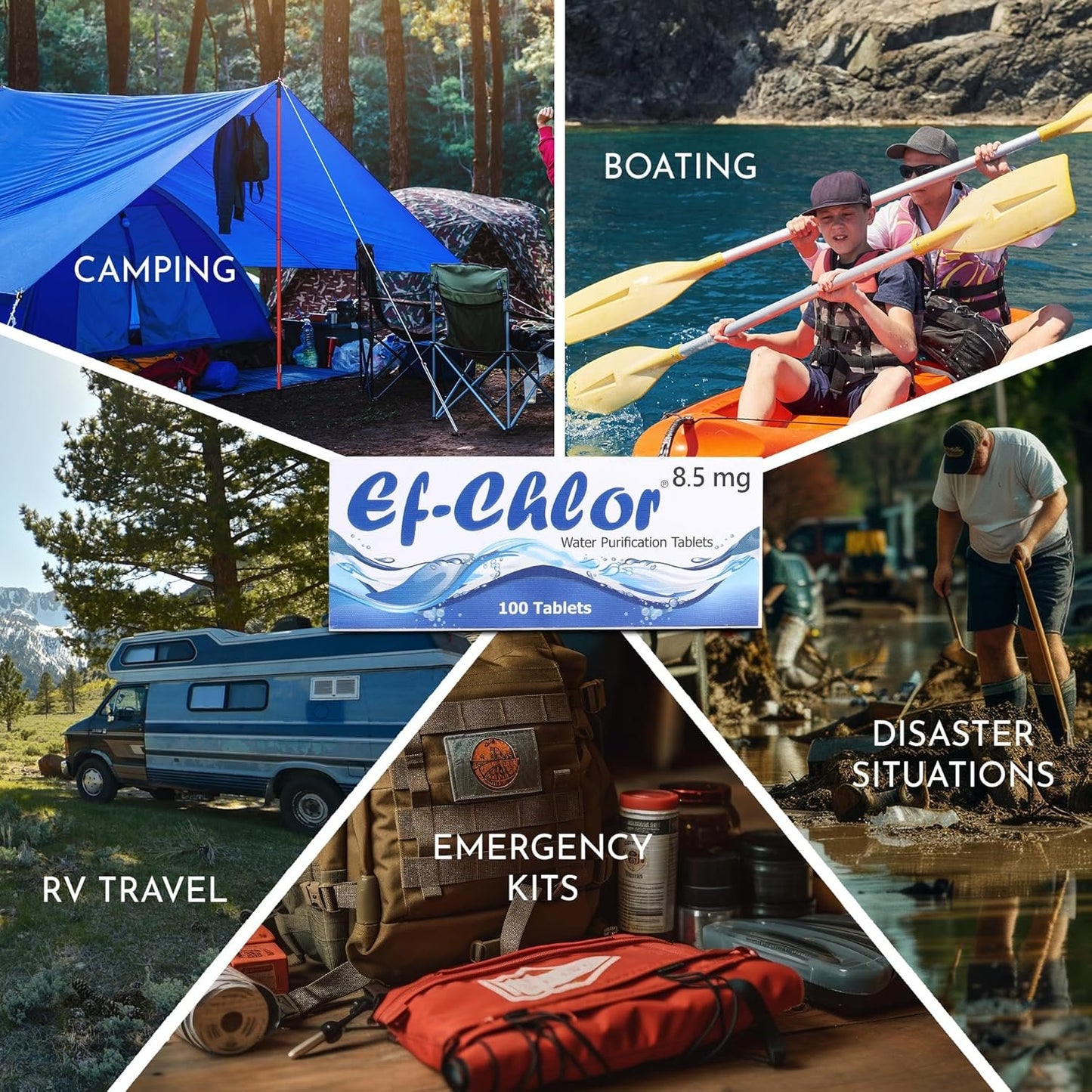 Ef-Chlor 8.5 mg Water Purification Tablets â€“ Treats 1â€“2 litres per Tablet | Essential for Travel, Camping, Hiking & Emergency Kits | Pack of 100 Tablets