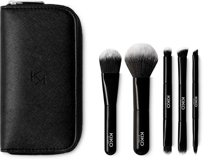 KIKO Milano Travel Brush Set, Travel Bag with 5 Professional Brushes