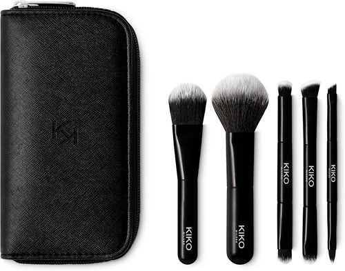 KIKO Milano Travel Brush Set, Travel Bag with 5 Professional Brushes