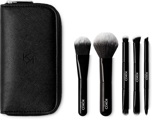 KIKO Milano Travel Brush Set, Travel Bag with 5 Professional Brushes