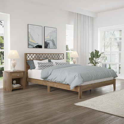 Galano Aideliz Wood Platform Queen Bed Frame with Headboard, Mattress Foundation with Wood Slat Support, No Box Spring Needed, Easy Assembly, Knotty Oak