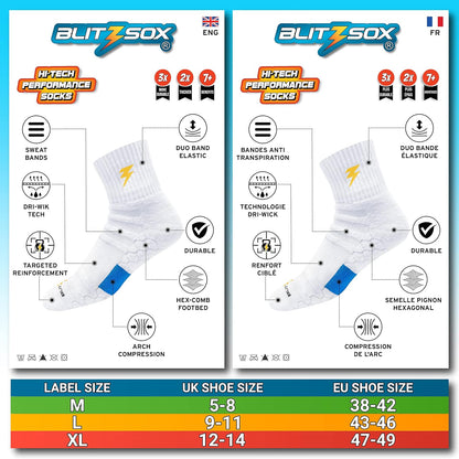 BLITZSOX Hi-Tech Performance Athletic Quarter Length Socks for Men Women (Tennis, Running, Fitness & Training), Pack of 3