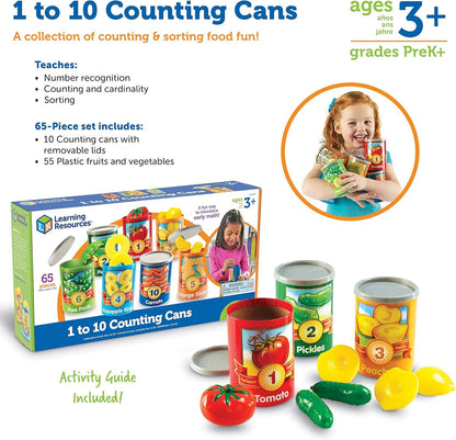 Learning Resources One To Ten Counting Cans Toy Set, Fine Motor Skills, 65 Pieces, Ages 3+, Multicolored (LER6800)