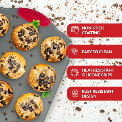 Boxiki Kitchen 12 Cup Mini Muffin Pan with Silicone Muffin Liners. Professional Cupcake Pan for Baking Muffin Mold, Mini Muffin Tin Non-Stick Steel Bakeware
