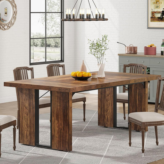 Tribesigns 71" Large Dining Table for 6 to 8 People, Rustic Farmhouse Style Dinner Table, Rectangular Dining Table for Kitchen, Dining Room & Living Room