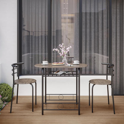 Yaheetech 3-Piece Dining Table Set, Kitchen Table & Chair Sets for 2, Compact Table Set w/Steel Legs, Built-in Wine Rack for Breakfast Nook, Small Space, Apartment, Drift Brown