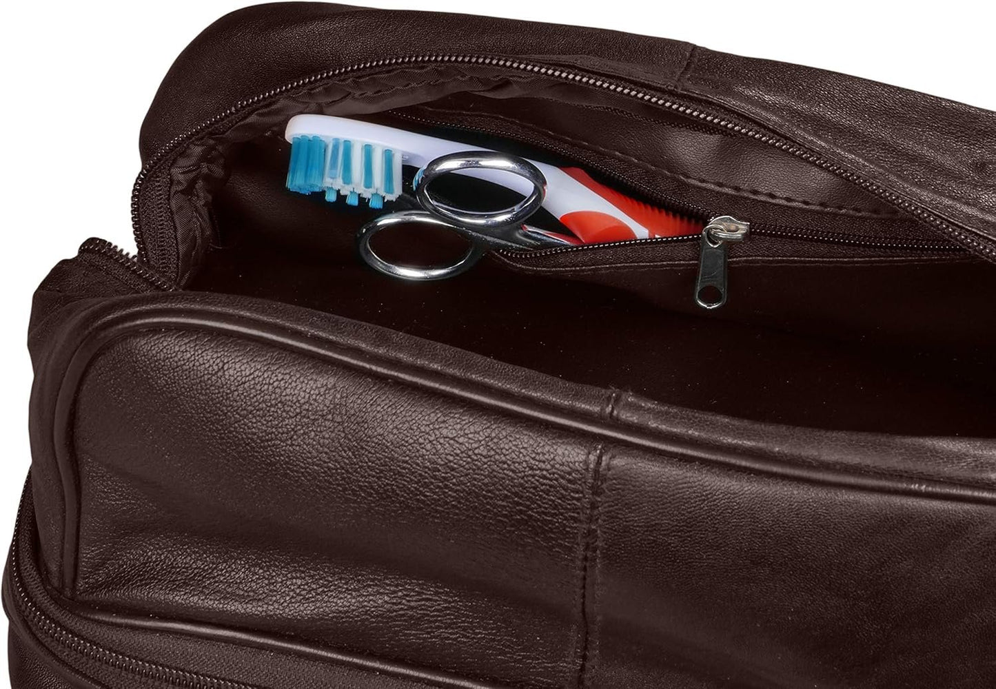 Mens Toiletry Bag Shaving Dopp Case For Travel by Bayfield Bags (Brown) Men's Shower Bag For Bathroom Hygiene (11x6x5). Holds Beard Trim Kit Accessories and Body Shavers.