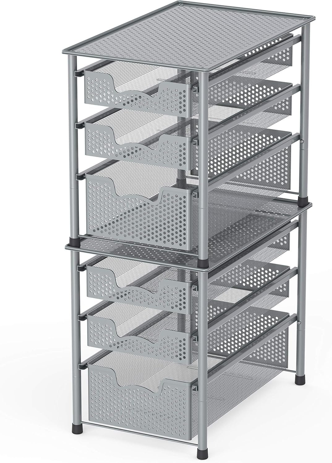 SimpleHouseware Stackable 3 Tier Sliding Basket Organizer Drawer, Silver
