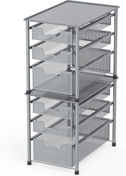 SimpleHouseware Stackable 3 Tier Sliding Basket Organizer Drawer, Silver