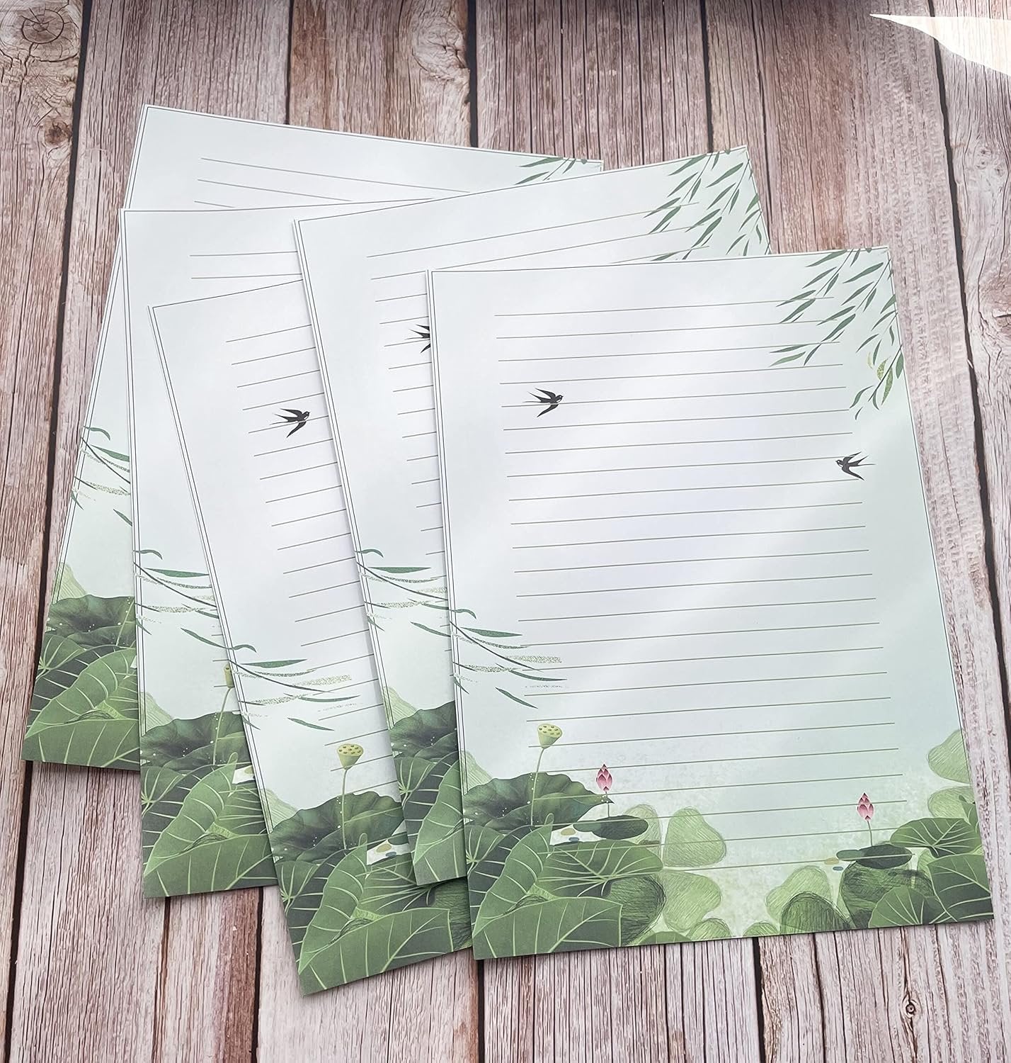 50 Lined Writing Paper Set, Stationery Paper for Writing Letter, 100 GSM Printer Papers, 5 Different Style (11.7 x 8.26")