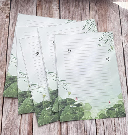 50 Lined Writing Paper Set, Stationery Paper for Writing Letter, 100 GSM Printer Papers, 5 Different Style (11.7 x 8.26")