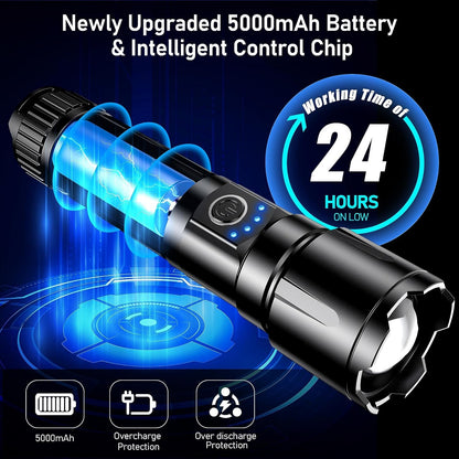 Blukar Flashlight Rechargeable, High Lumens 500000L Super Bright LED Flashlights - Zoomable, 5 Light Modes, IP67 Waterproof, Powerful Long Lasting Handheld Flash Light for Emergencies, Camping, Hiking