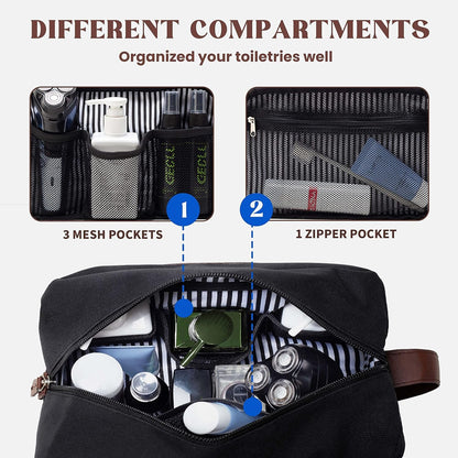 Vorspack Toiletry Bag for Men - Large Dopp Kit for Travel Water Resistant Travel Bag for Toiletries Accessories Lightweight Toiletries Bag - Black, Black, Medium
