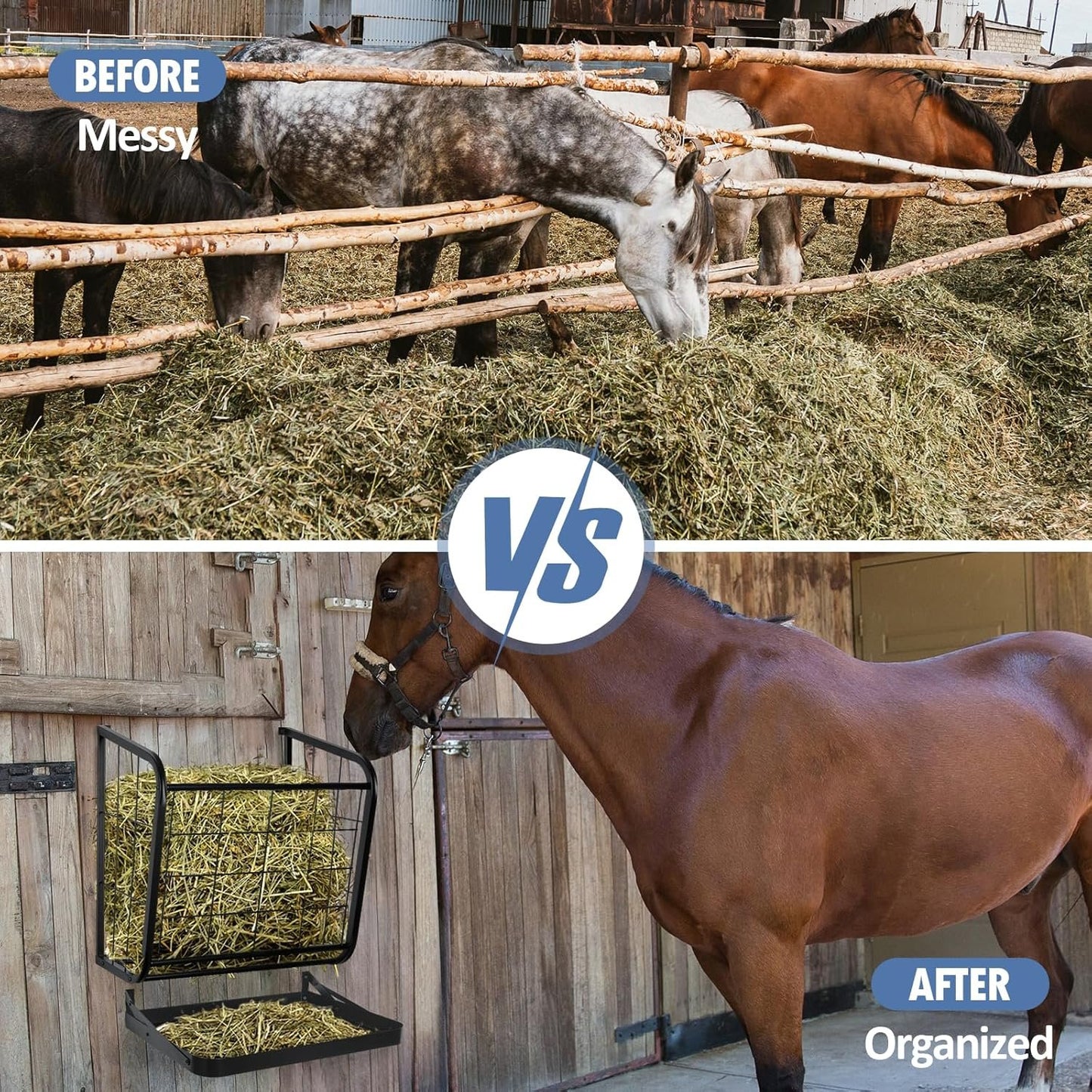 mopam Horse Hay Feeder, 23 Gallons Wall Mounted Metal Goat Hay Rack Fence Livestock Feeder for Farm Cattle Sheep Indoor Outdoor Uses 24.4''x14''x22.6''