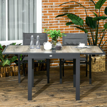 Outsunny Extendable Outdoor Dining Table, Aluminum Garden Table, Rectangular Patio Table with Plastic Board Tabletop for Balcony, Lawn, Beige