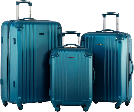 Jetstream 3 Piece Hardside Luggage Set - Rolling Wheeled Spinner Travel Lightweight ABS Suitcase, Teal