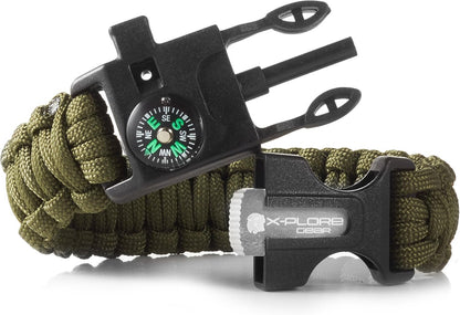 X-Plore Gear Emergency Paracord Bracelets | Set Of 2| The ULTIMATE Tactical Survival Gear| Flint Fire Starter, Whistle, Compass & Scraper/Knife| BEST Wilderness Survival-Kit For Camping/Fishing & More
