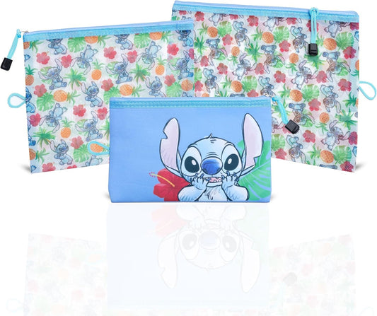 Disney Stitch Travel Bags Official License, Travel Cosmetic Bags, Makeup Bag for Travel, Accessories, Stitch 3 PK, Stitch