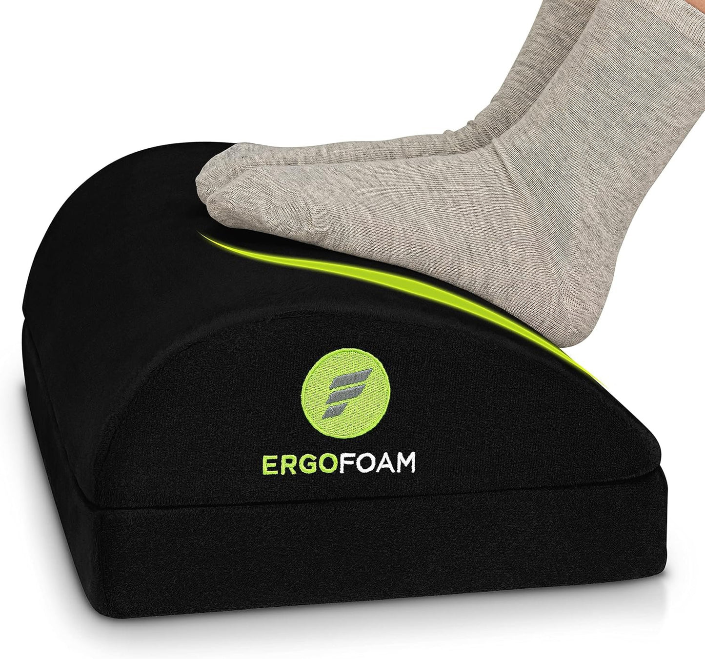 ErgoFoam Chiropractor-Endorsed Orthopedic Teardrop Design 2in1 Adjustable Under Desk Foot Rest for Lumbar Back Knee Pain (Black)