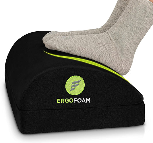 ErgoFoam Chiropractor-Endorsed Orthopedic Teardrop Design 2in1 Adjustable Under Desk Foot Rest for Lumbar Back Knee Pain (Black)