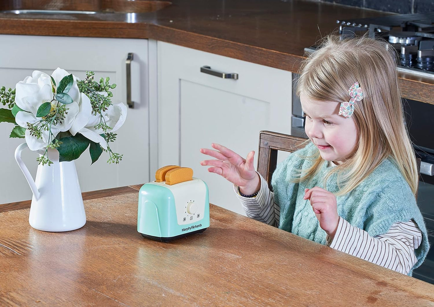 Casdon Morphy Richards Toaster | Pop-Up Toy Toaster for Children Aged 3+ | Includes 2 Pieces of Pretend Toast for Realistic Play!, Teal