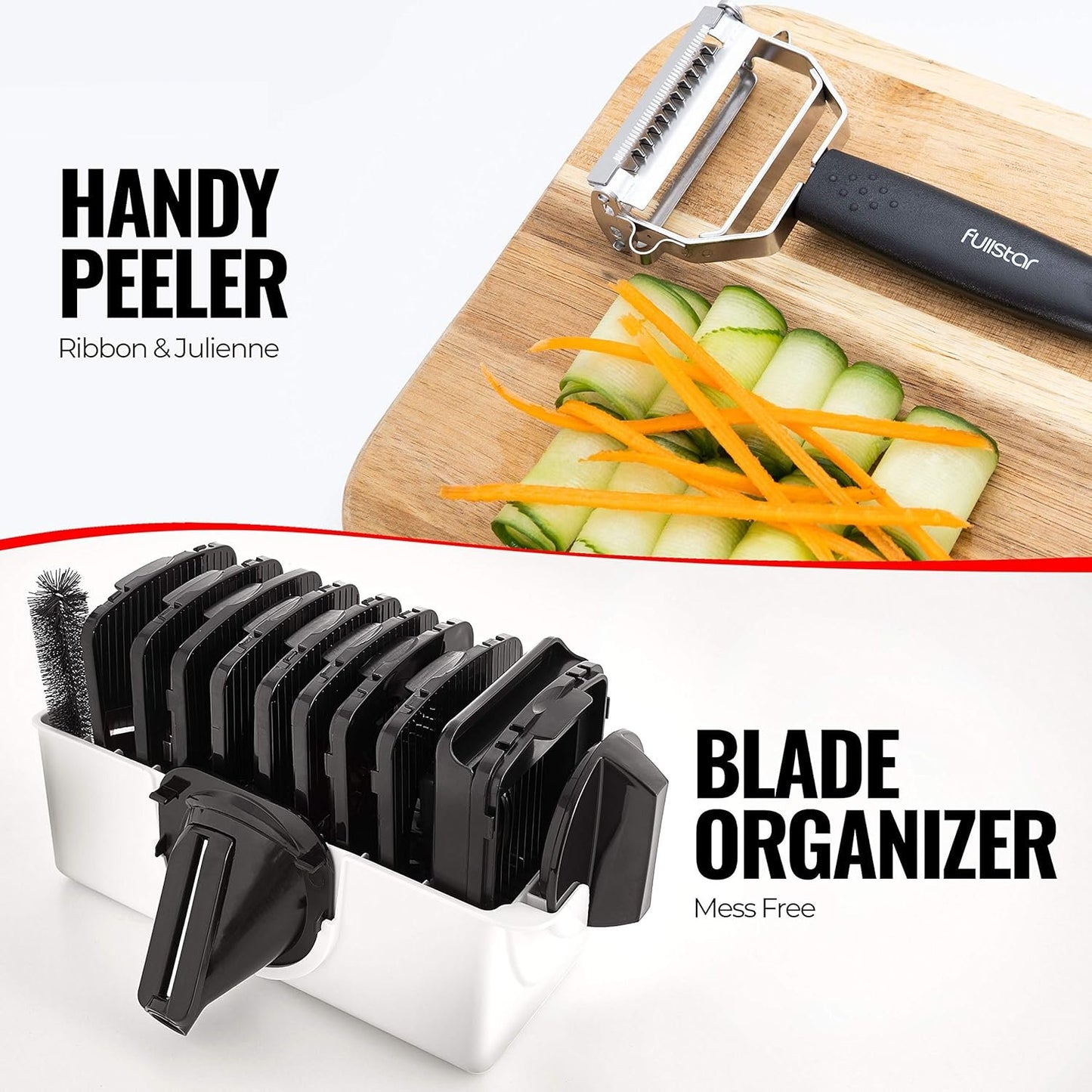 Mandoline Slicer for Kitchen - Mandoline Food Slicer - Veggie Julienne Cutter & Cheese Grater - Potato Veg Slicer - Kitchen Tools & Gadgets (11-in-1 White)