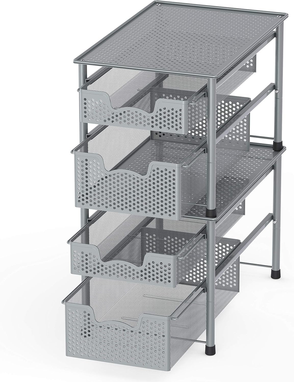SimpleHouseware Stackable 2 Tier Sliding Basket Organizer Drawer, Silver