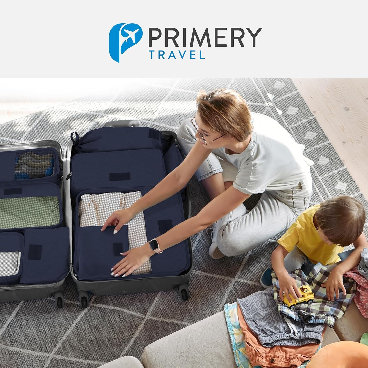 PRIMERY 8 Pack Packing Cubes Suitcase Organizer (Blue) - Packing Cubes and Bags for Holiday and Travel - Suitcase Bags for Clothes, Shoes, Underwear - Suitcase Travel and Travel Suitcase