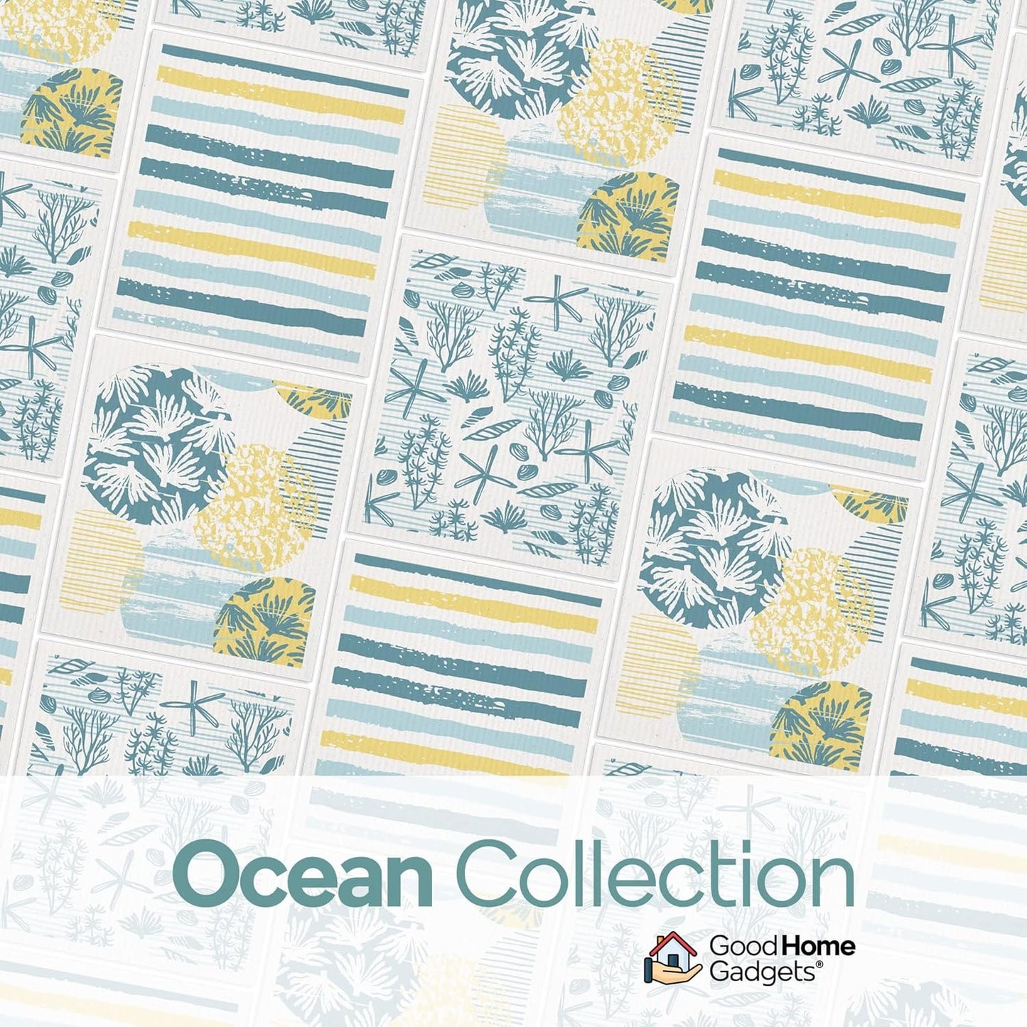 Good Home Gadgets Swedish Dishcloths for Kitchen | 6-Pack Ocean Collection | Absorbent Reusable Swedish Dishcloths, Eco-Friendly Cellulose Sponge Dishtowels