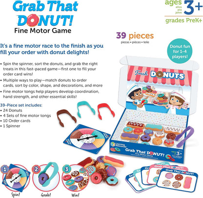 Learning Resources Grab That Donut!, 39 Pieces, Ages 3+,Fine Motor Game, Toddler Learning Toys,Toddler Toys, Educational Games for Kids, Preschool Games,Donut Toys