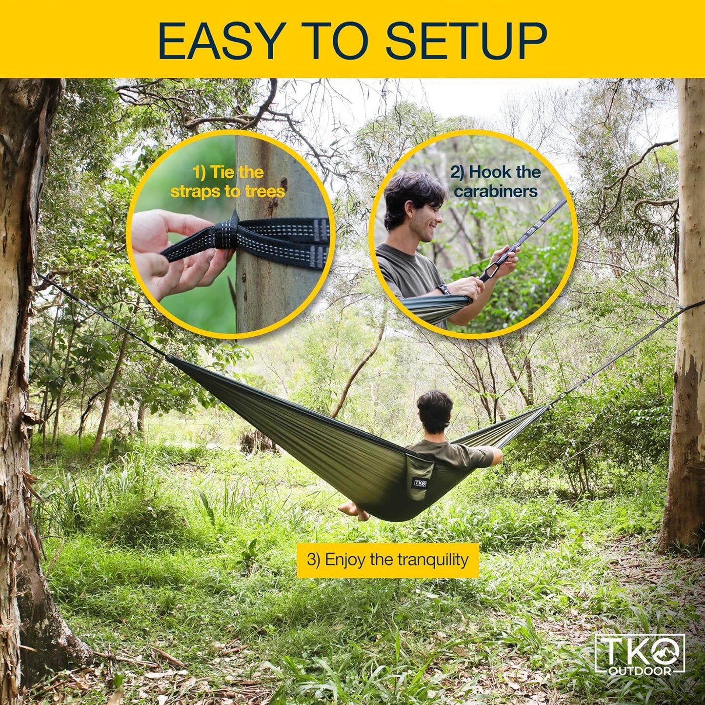 TKO Outdoor Double Camping Hammock - Portable Hammocks with Hanging Ropes | Lightweight Parachute Tree Hammock Tent for Backpacking, Travel, Beach, Backyard, Hiking, Indoor | Camping Gear Accessories