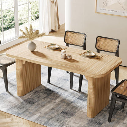 Tribesigns Farmhouse Dining Table for 4-6 People, 62-Inch Modern Kitchen Table with Double Robust Pedestal, Long Rectangular Wooden Dinner Table for Dining Room, Natural (Only Table)