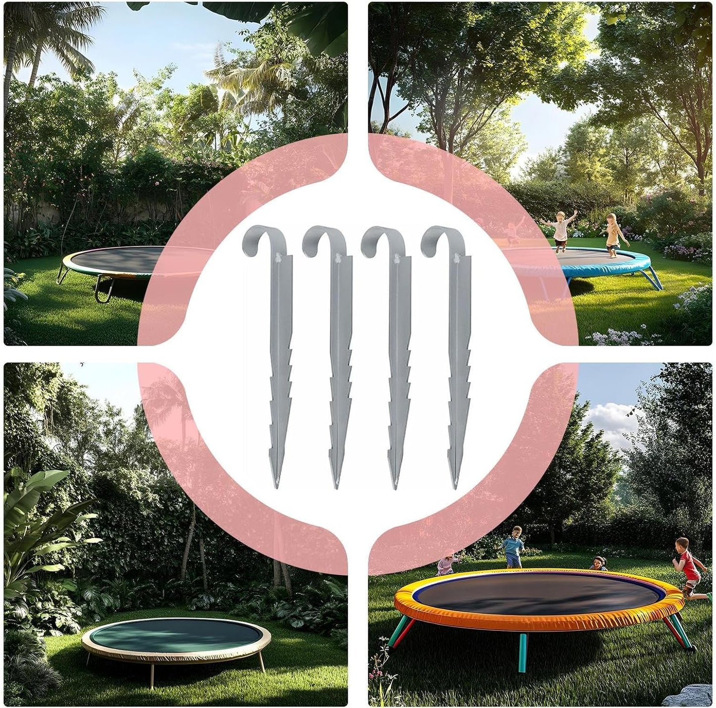 Trampoline Stakes, Metal Ground Anchors, Set of 4 Fixing Anchors for Swing and Winter Foil, Durable Outdoor Equipment Anchoring Tool for Stability and Safety