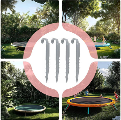 Trampoline Stakes, Metal Ground Anchors, Set of 4 Fixing Anchors for Swing and Winter Foil, Durable Outdoor Equipment Anchoring Tool for Stability and Safety